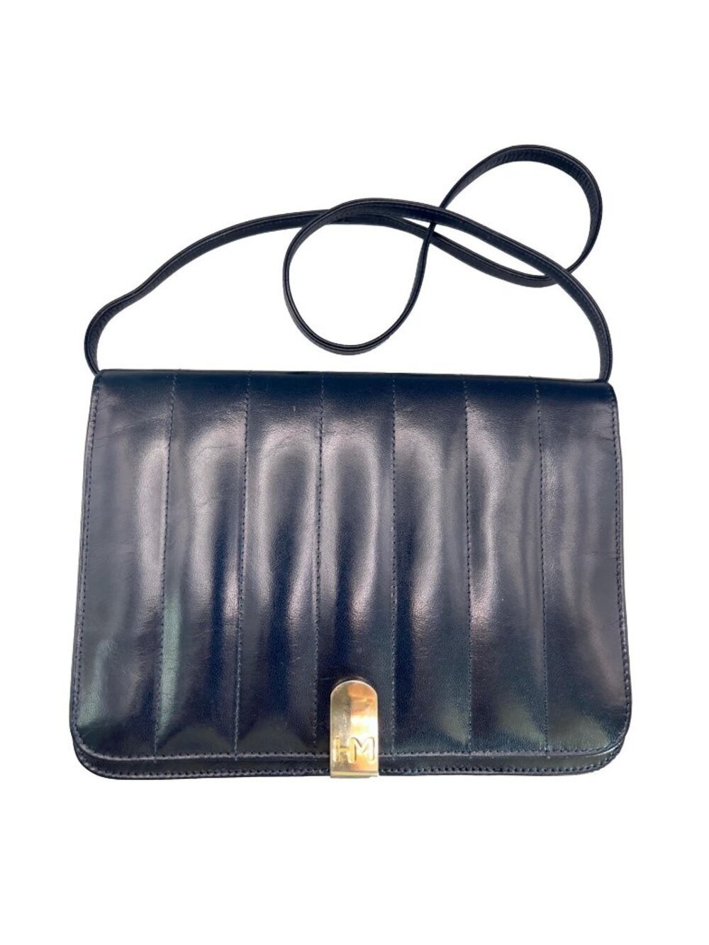 Vintage Hanae Mori Channel Quilted Leather Shoulder Bag - Dark Navy & Gold